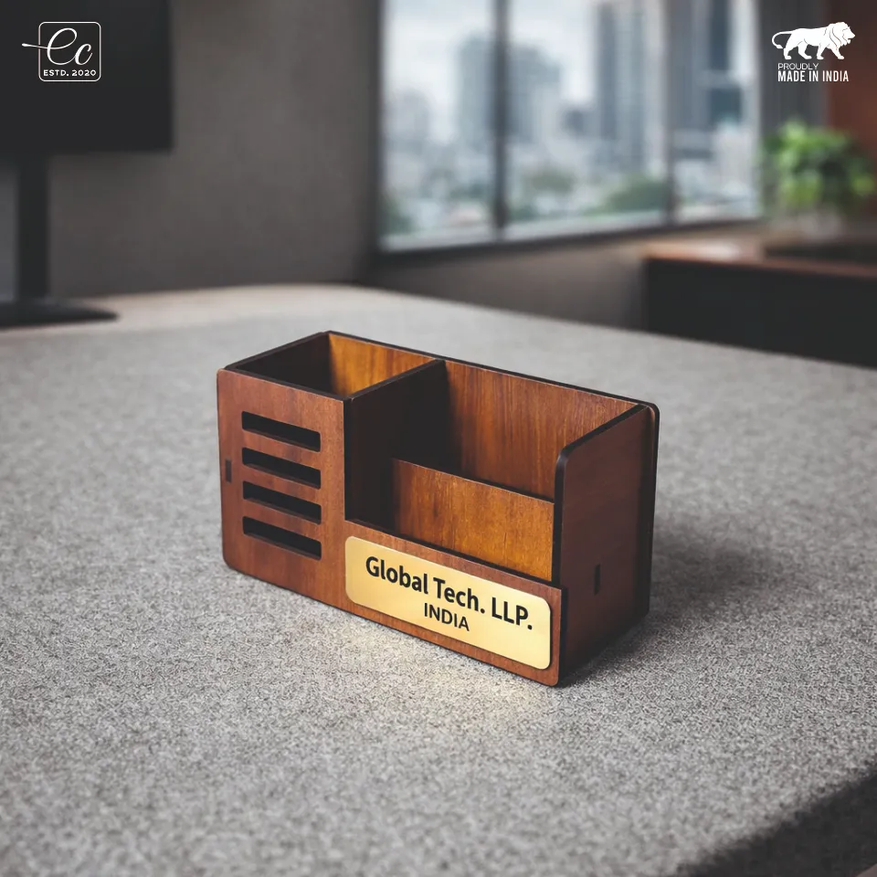 Premium Wooden Desk Organizer with Custom Name Engraving